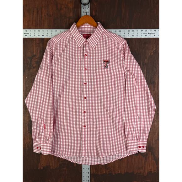 Texas Tech Red Raiders Antigua Button Down Dress Shirt Plaid Red White Men Large - Picture 2 of 7